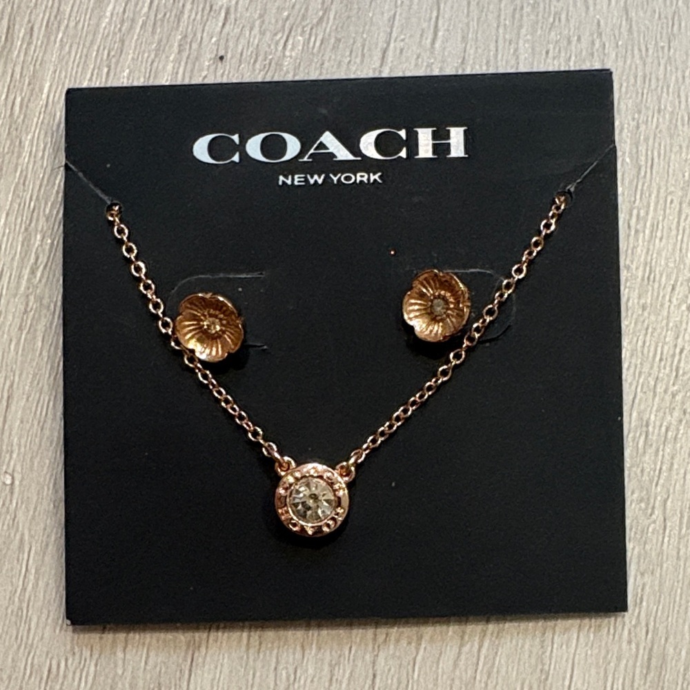 Coach Gold Floral Necklace and Earring Set